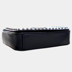 Pre Owned Prada Black Blue Bicolor Glace Calfskin Studded Crossbody