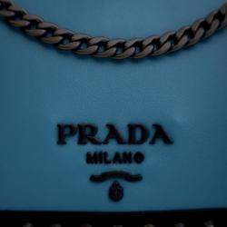 Pre Owned Prada Black Blue Bicolor Glace Calfskin Studded Crossbody