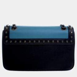 Pre Owned Prada Black Blue Bicolor Glace Calfskin Studded Crossbody