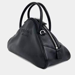 Pre Owned Prada Black Leather Triangle Top Handle Bag