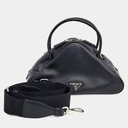 Pre Owned Prada Black Leather Triangle Top Handle Bag