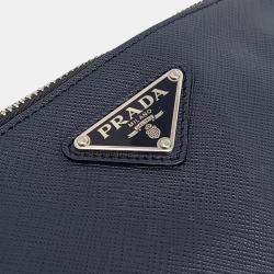 Pre Owned Prada Navy Blue Leather Saffiano Clutch