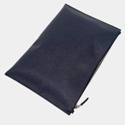Pre Owned Prada Navy Blue Leather Saffiano Clutch
