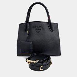 Pre Owned حقيبة يد وبراد برادا سايانو جلد أحادي الكتف سوداء