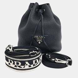 Pre Owned Prada Black Leather Vitello Dino Bucket Bag