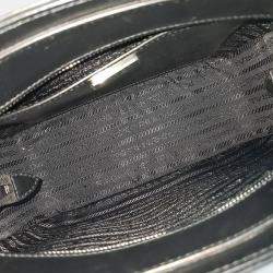 Pre Owned Prada Black Leather Brushed Tote and Shoulder Bag