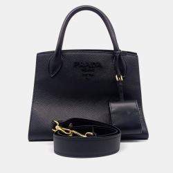 Pre Owned Prada Black Leather Saffiano Monochrome Tote and Shoulder Bag
