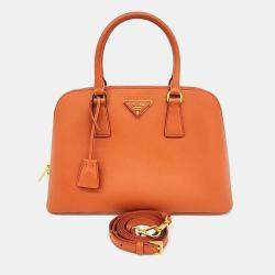 Pre Owned Prada Orange Leather Saffiano Luxe Tote and Shoulder Bag