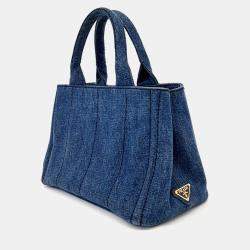 Pre Owned Prada Blue Denim Canapa Tote and Shoulder Bag
