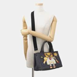 Pre Owned Prada Robot Canapa 2-Way Tote Bag Navy/Multicolor Canvas