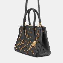 مملوكة مسبقًا حقيبة برادا جاليريا دبابيس جلد سافيانو أسود بحجم صغير متعددة الاستخدامات