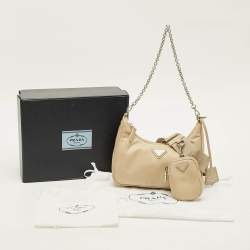 Pre Owned Prada Re-Edition 2005 Beige Re-Nylon and Saffiano Leather Shoulder Bag