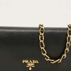 Pre Owned Prada Black Saffiano Leather Wallet on Chain