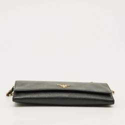 Pre Owned Prada Black Saffiano Leather Wallet on Chain