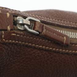 Pre Owned Prada Logo Embossed Brown Leather Crossbody Bag