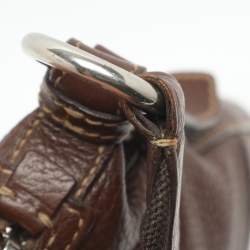 Pre Owned Prada Logo Embossed Brown Leather Crossbody Bag