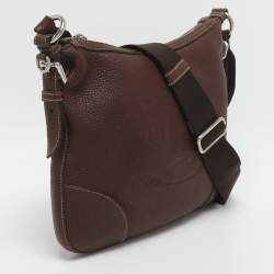Pre Owned Prada Logo Embossed Brown Leather Crossbody Bag