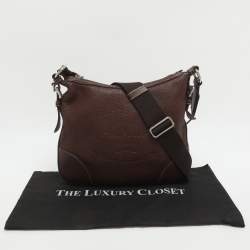 Pre Owned Prada Logo Embossed Brown Leather Crossbody Bag