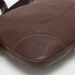 Pre Owned Prada Logo Embossed Brown Leather Crossbody Bag