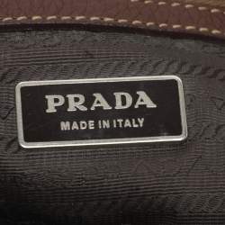 Pre Owned Prada Logo Embossed Brown Leather Crossbody Bag