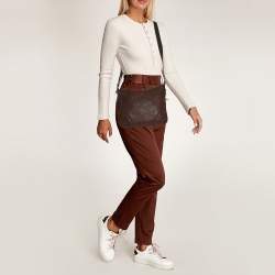 Pre Owned Prada Logo Embossed Brown Leather Crossbody Bag