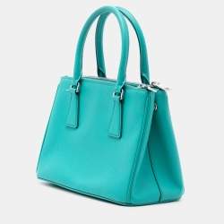 Pre Owned Prada Blue Small Saffiano Lux Galleria Double Zip Satchel