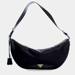 Pre Owned Prada Black Large Calfskin Demi Lune Shoulder Bag