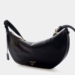 Pre Owned Prada Black Large Calfskin Demi Lune Shoulder Bag
