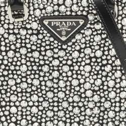 Pre Owned Prada Metal Panier Small Black Satin Crystal Embellished Tote
