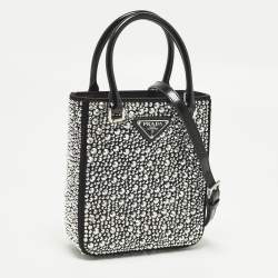 Pre Owned Prada Metal Panier Small Black Satin Crystal Embellished Tote