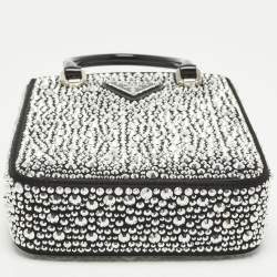 Pre Owned Prada Metal Panier Small Black Satin Crystal Embellished Tote