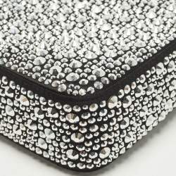 Pre Owned Prada Metal Panier Small Black Satin Crystal Embellished Tote