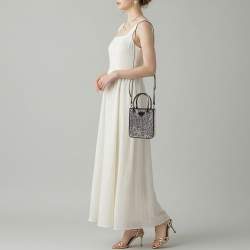 Pre Owned Prada Metal Panier Small Black Satin Crystal Embellished Tote