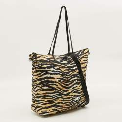 Pre Owned Prada Tessuto Black/Beige Animal Print Nylon and Leather Tote