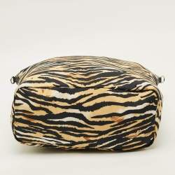 Pre Owned Prada Tessuto Black/Beige Animal Print Nylon and Leather Tote