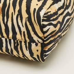 Pre Owned Prada Tessuto Black/Beige Animal Print Nylon and Leather Tote