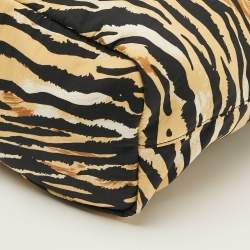 Pre Owned Prada Tessuto Black/Beige Animal Print Nylon and Leather Tote