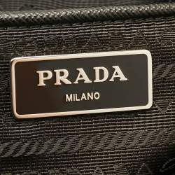 Pre Owned Prada Tessuto Black/Beige Animal Print Nylon and Leather Tote