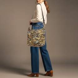 Pre Owned Prada Tessuto Black/Beige Animal Print Nylon and Leather Tote