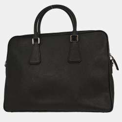 Pre Owned Prada Black Leather Briefcase Bag