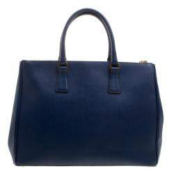 Pre Owned Prada Blue Saffiano Lux Leather Large Double Zip Tote