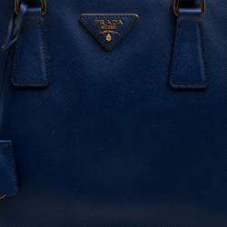 Pre Owned Prada Blue Saffiano Lux Leather Large Double Zip Tote