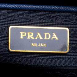 Pre Owned Prada Blue Saffiano Lux Leather Large Double Zip Tote
