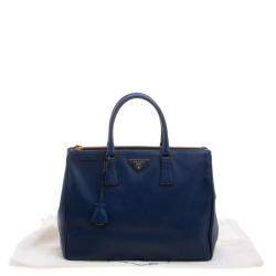 Pre Owned Prada Blue Saffiano Lux Leather Large Double Zip Tote