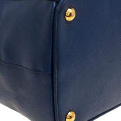 Pre Owned Prada Blue Saffiano Lux Leather Large Double Zip Tote