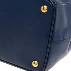 Pre Owned Prada Blue Saffiano Lux Leather Large Double Zip Tote