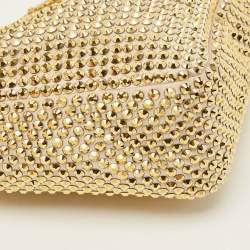 Pre Owned Prada Triangle Crystal Studded Gold Satin Shoulder Bag