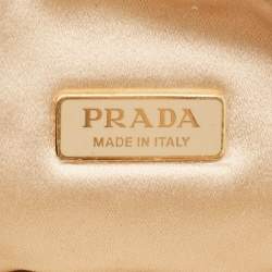 Pre Owned Prada Triangle Crystal Studded Gold Satin Shoulder Bag
