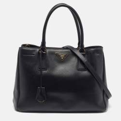 Pre Owned Prada Double Zip Black Saffiano Lux Leather Tote