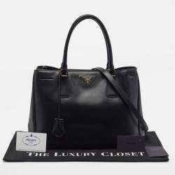 Pre Owned Prada Double Zip Black Saffiano Lux Leather Tote